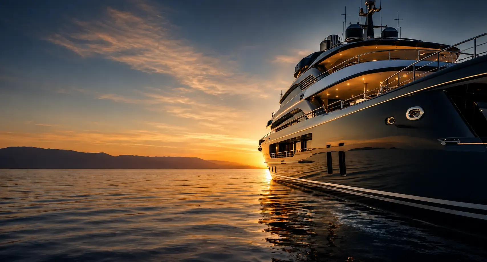 Atmospheric coastal backdrop behind the Yacht Glow homepage hero section.